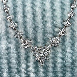 Silver Crystal Cluster Necklace for Formal Occasions